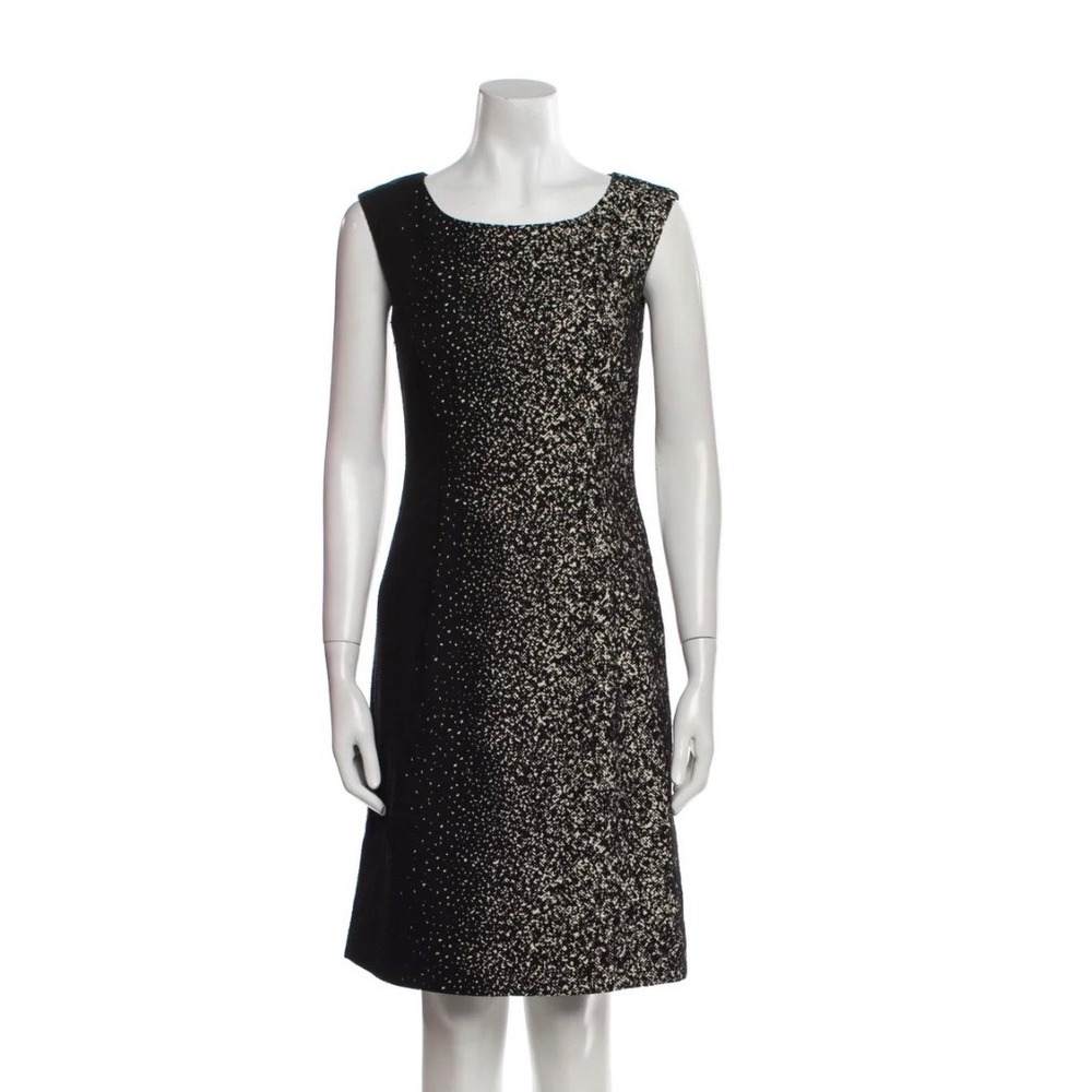 Lafayette 148 Sheath Dress Women 0 Black Bateau Neck Wool Blend Metallic